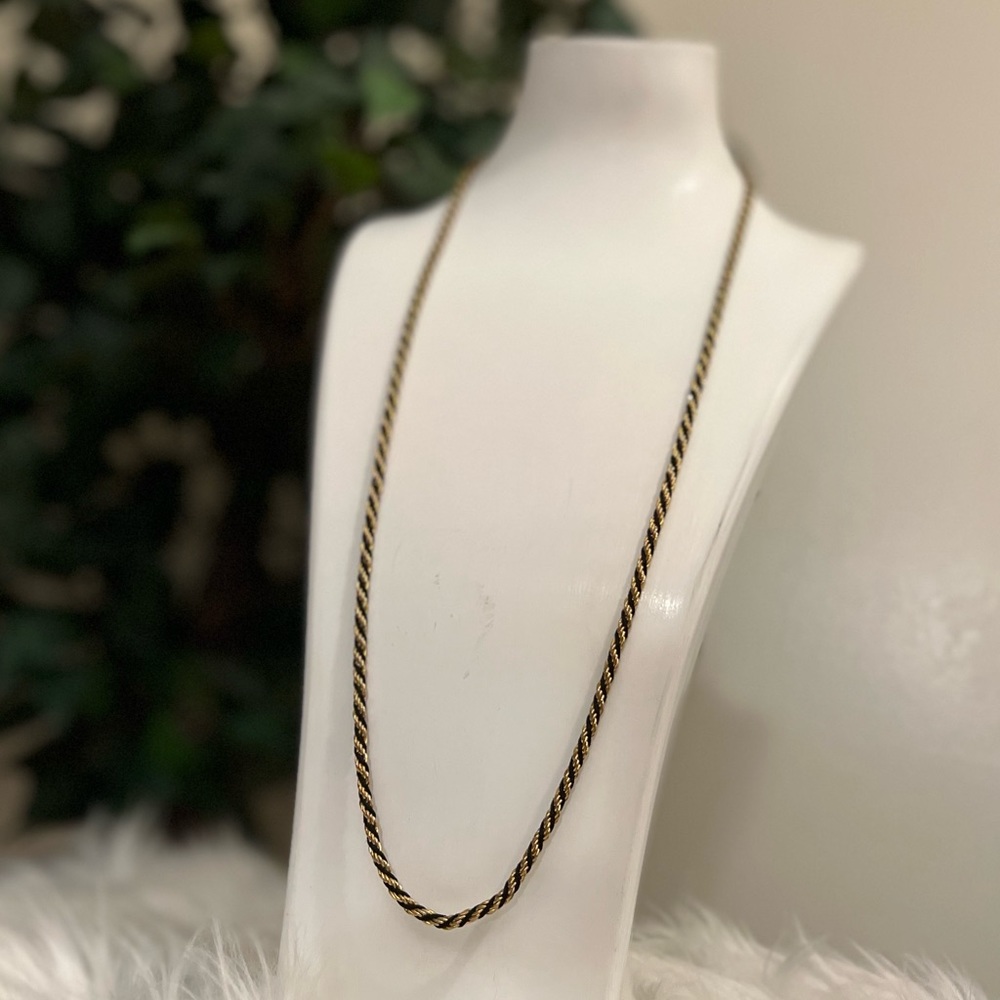 Trifari Gold & Black Twisted Thin Rope Chain Necklace - Picture 2 of 9